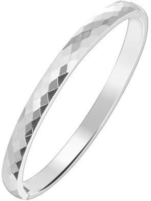 MILAKOO 6mm Damen Armreif Edelstahl Schmuck Damenarmbänder Glatt Poliertes Ovales Armband Polygonale Reflektierende Oberfläche(Silber)