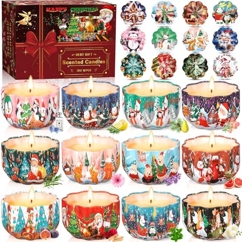 Purpledi Duftkerze Geschenk Set, 12er Pack Duftkerzen Set, Kerzen set,Duftkerzen Geschenkset für Damen, Weihnachtskerze, Natürliches Sojawachs Damen Deko Duftkerze Weihnachten, Valentinstag, Xmas