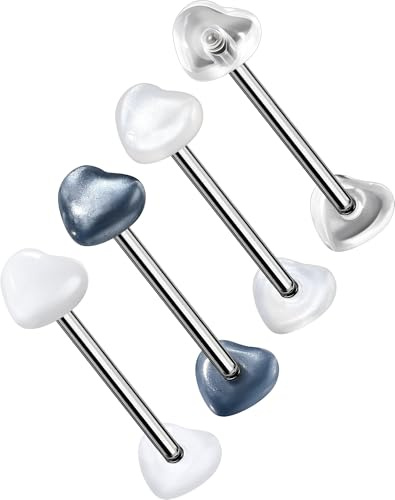OUFER Body Piercing 4pcs Tongue Bars Titanium Tongue Piercing Jewellery 14G Tongue Barbell Acrylic Nipple Piercing Bars Barbell Externally Tongue Rings Lingua Piercing