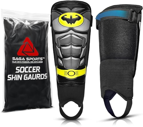 SAGA SPORTS Kids Soccer shin Guards with Ankle Protection, Non-Slip Adjustable Straps 3D shin Guards Soccer Flexible, Lightweight, and Soft for Adults, Youth & Toddlers
