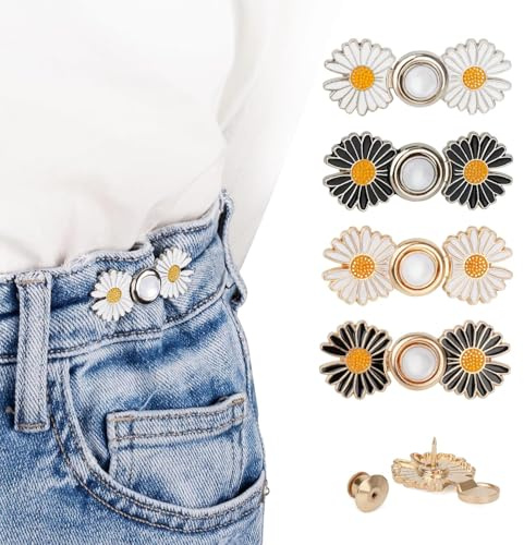 4 set byxor midja spännare, avtagbara jeansknappar för lösa jeans, inga sömmar och inga verktyg knappar pennor för jeans, justerbara jeansknappar pennor, tusensköna blommor snabbbyxor knappar stramare