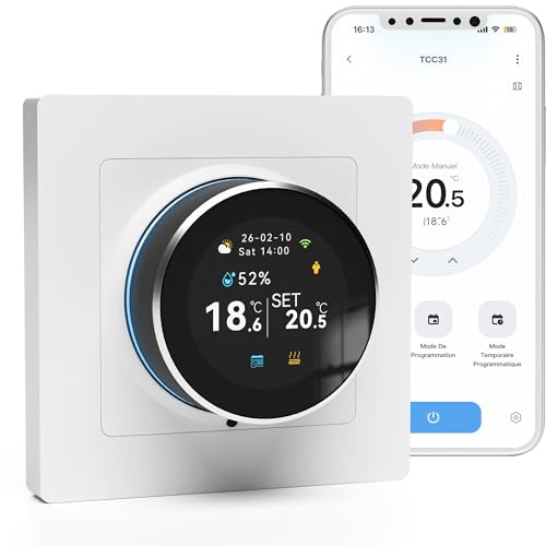 Beok WiFi Thermostat für Wasser Fussbodenheizung, Digitales Raumthermostat Fußbodenheizung mit Drehregler zur Temperaturregelung, 3A/230V, kompatibel Alexa & Google Home, inkl. Fenster-offen-Erkennung
