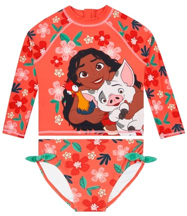 Disney Moana Bañador Natacion Niña, Bañador Niña Manga Larga con Arcos, Traje De Baño De Dos Piezas Moana