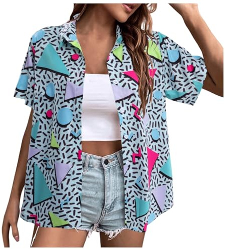 Camisa Hawaiana Mujer Camisas de Verano Casual Tallas Grandes Manga Corta con Botones Camisas con Estampado Tropical Blusa Ropa Camisa Festival De Playa Vacaciones 2026