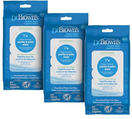 Dr. Brown's Bottle and Pacifier Healthy Wipes, Safely Clean Bottles, Baby Items, and Feeding Essentials, Hypoallergenic, 40 count, 3-Pack (Packaging May Vary)