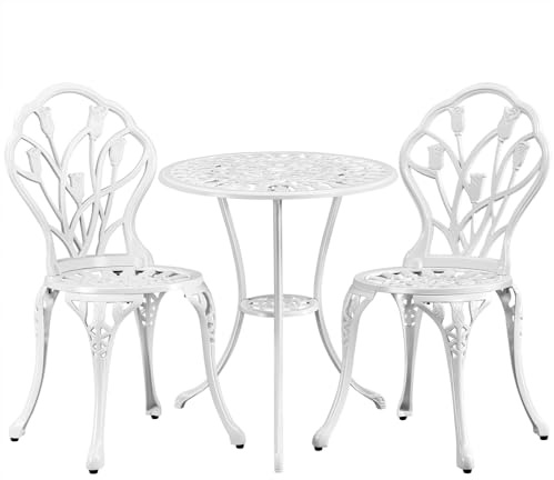 Yaheetech 3tlg Bistro-Set Balkonset Gartenset Essgruppe Sitzgruppe Gartentisch mit 2 Stühlen Weiß
