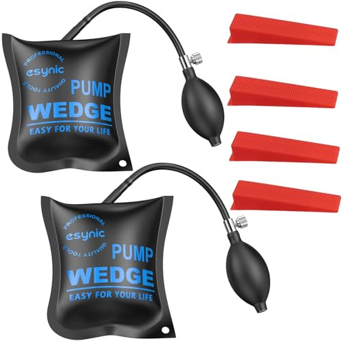 eSynic 2Pack Upgraded Air Wedge Door Pump Up Bags Rounded Corner Design Air Wedge Door Pump Up Bags Perfect Inflatable Air Wedge Load-Bearing 300 Pounds for Door Window Lifting