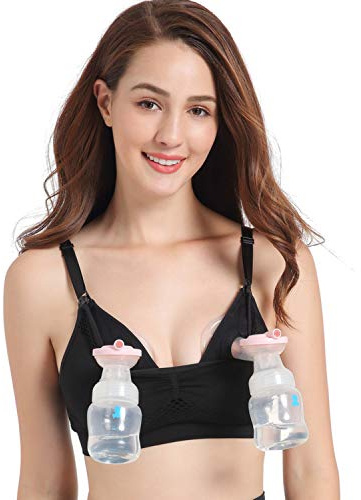 Zyorenc Handsfree bröstpump amnings-bh andningsbar moderskap amning, Svart, L