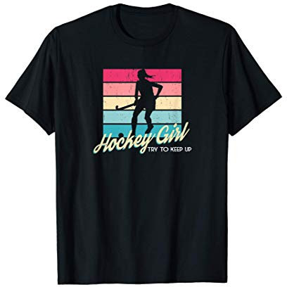 Retro Hockey Girl Feldhockey Spielerin Geschenk Hockey T-Shirt