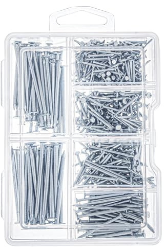 Maexxna Hardware Nails Assortment Kit, 600PCS Galvanized Nails, Picture Hanging Nails, Includes Finish, Wire, Common, Brad Nails