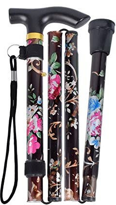 SPDYCESS Klappbarer Gehstöcke aus Aluminium, Buntes Blumenmuster Wanderstock Faltbar, Leicht Tragbare Spazierstock für Herren Damen Trekking Camping