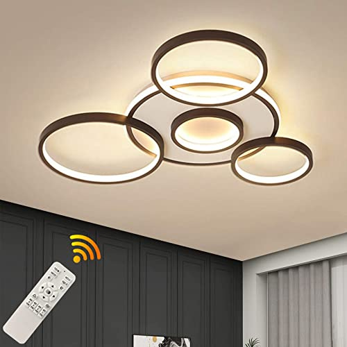 LED Taklampa | Modern 5-Ringars Taklampa I Vardagsrummet | Svart Rund Cirkel 58W/Ø70cm | Sovrums Taklampor Armatur | 2700K-6500K Dimbar Med Fjärrkontroll | Restaurang Inomhus Taklampa