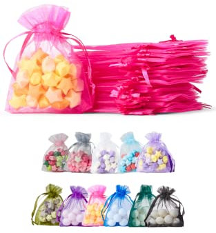 Soul Projekt [50 unidades] Bolsas de regalo de organza, para regalos, joyas, cumpleaños, bolsas de fiesta. Bolsas de organza para todas las ocasiones. Organza Bags Fuchsia 7x9 x50