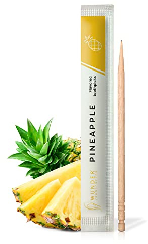 Wunder tandpetare med smak - 100 tandpetare individuellt förpackade - i 7 uppfriskande sorter - skonsam munhygien - fräsch andedräkt - individuellt förpackade tandpetare med smak (ananas)