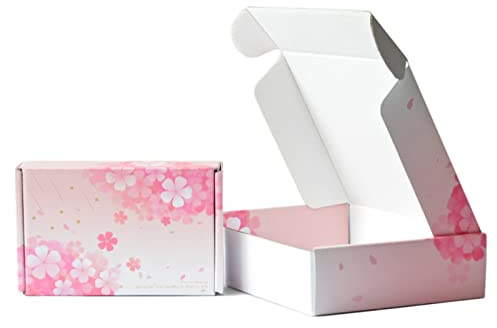 STRBOXONG Mönstrade korrugerade kartonglådor presentaskar med lock 200 × 150 × 50 mm kungligt postporto små paket postlådor för företag eller presentförpackning, post 20 st (Sakura)