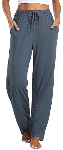 Vlazom Pantaloni del Pigiama Donna Modale Lungo Pantaloni da Notte con Tasche Pantalone Lunghi Morbidi，Grigio Scuro，M