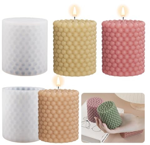 Bekecidi 2 st bubbelljusform silikon, pelarljusformar för ljusframställning epoxi hartsformar cylinder, ljusformar för att göra 3D-ljus, tvål, aromaterapi, gör-det-själv-hantverk, prydnader