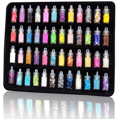 LEEQBCR 48 Farben Mini Glitter Set, Chunky Glitter für Makeup, Karten, Nail Art, Party, DIY, Musikfestival