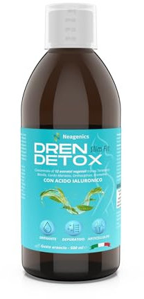 Neagenics Diuretico Drenante Forte contro Ritenzione Idrica Anticellulite Detox Depurativo Fegato e Intestino con Acido Ialuronico Tarassaco Ortosiphon Betulla Made in Italy 500 ml