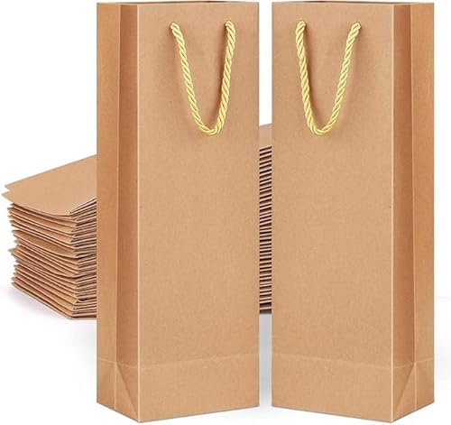 Kraftpapier-Weintaschen,20 Stück Flaschentüten Geschenktüten 11x9x35cm Kraftpapier Weinflaschen Tasche mit Griffen für Hochzeit Weihnachten Party Bankette(Braun)