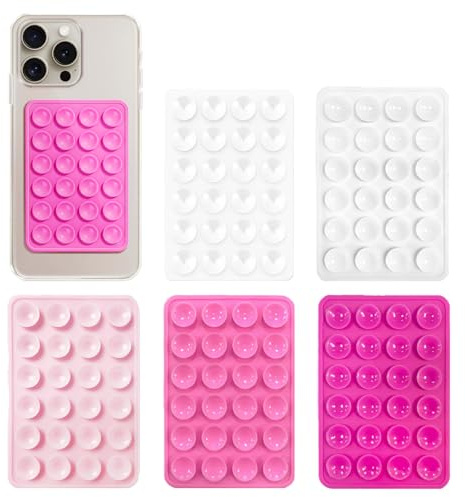 Vilbocr 5 stycken silikon sugpropp mobiltelefon, silikon sugkopp mobiltelefonhållare, för alla mobiltelefonmodeller, halkfri mobiltelefonhållare för selfies och videor (rosa, vit)