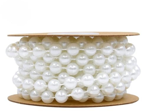 Rockreyoa Guirnalda de perlas artificiales, cadena de perlas decorativas con cuerda de perlas, cinta decorativa de perlas para manualidades, boda, guirnalda de Navidad, cadena de Navidad, fiesta,