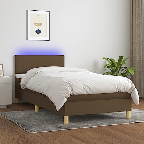 OHOOWOO Boxspringbett mit Matratze & LED Dunkelbraun 80x200 cm Stoff,Exklusives Boxspringbett mit Taschenfederkernmatratze, verstellbarem Kopfteil und LEDBeleuchtung in Dunkelbraun