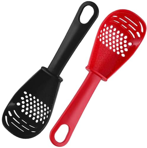 2 pezzi Cucchiaio da cucina multifunzionale, Cucchiaio forato in plastica PP Cucchiaio da zuppa Cucchiaio da colino resistente al calore con Foro per appendere la cottura, grattugiare cucchiaio f