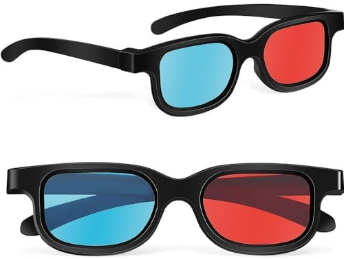 EnweiBingshi Lot de 2 lunettes de soleil 3D rectangulaires portables - Lunettes tendance rétro tendance pour spectacles de lumière, fêtes de vacances, cinéma maison, jeux TV (rouge et bleu)