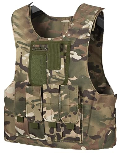 QIYUANT Kinder Outdoor Taktikweste Airsoft Militär Camouflage 600D Oxford-Stoff Weste Verstellbar Leicht Bequem für Kampf Wandern Jagd Camping Junge Mädchen (CP, S)