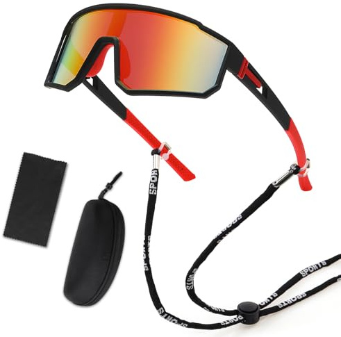 Homethrive Occhiali Ciclismo Uomo Donna,Occhiali Veloci Occhiali Running Occhiali da Sole Sportivi Polarizzati UV400,Occhiali MTB Uomo per Ciclismo Motociclismo Corsa Sci Alpinismo Pesca Rosso