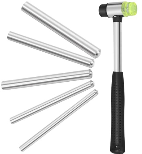 Keadic 6Pcs Flat Head Semi-Tubular Rivets Assortment Kits, Removing Repair Tools, Roll Pin Punches and Starters, Storage Case for Gunsmithing, Silver(L95mm & 99mm, D3mm-8mm)