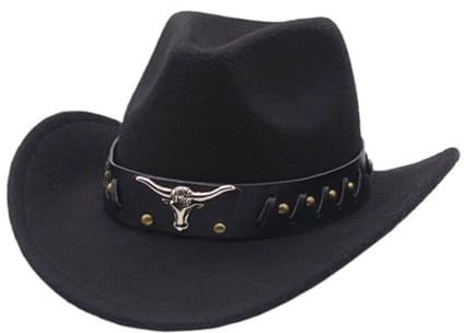 Générique Chapeau de cowboy classique western pour homme et femme à large bord en feutre avec bandeau taureau Unique