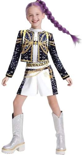 Générique Hunters Cosplay Costume pour Filles 3 Pièces Enfants Costume de Performance Déguisement Complet pour Halloween Carnaval Fête