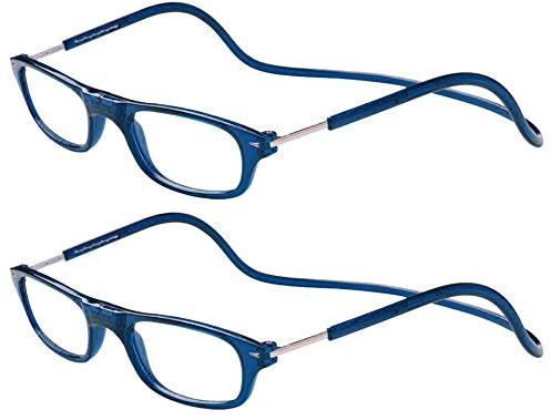 TBOC Förpackning: Läsglasögon glasögon glasögon – (två enheter) blå ram +2,50 optisk kraft magnetisk justerbar hals hängande prebyopia öga belastning visionlinser män kvinnor recept