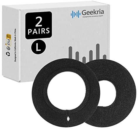 GEEKRIA 2 Pares Fundas Lavables de Tela Tejida Grande para Auriculares/Protectores de Almohadillas para los oídos (Grande + Negro)