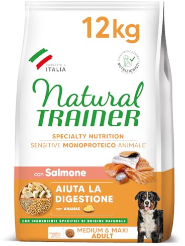 Trainer Sensitive No Gluten mm Adult Con Salmone E Cereali Integrali, Agnello, 12 kg