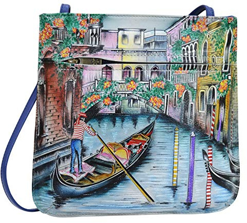 Anuschka Schmale Handbemalte Crossbody Umhängetasche mit Front-Reißverschluss für Damen - Venetian Story