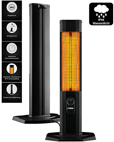 Phönix PCH-2000T Infrarot Standheizstrahler Carbon Heizstrahler Terassenheizung | IP44 | Für Indoor & Outdoor | 2000 Watt | Thermostat | Abdeckhaube | Alu-Gehäuse | Umkippschutz