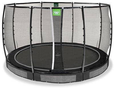 EXIT Toys Allure Premium Rundes Bodentrampolin - ø366cm - Extra Lange Federn für erfahrene Springer - Mit Fußschutzsystem - Premium-Sicherheitsnetz - Wasserabweisend - Rundes Bodentrampolin - Schwarz
