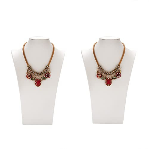 Polmart Espositore per gioielli con ritratto in pelle, 2 pezzi bianco, espositore per gioielli, espositore per collana con busto di gioielli 3D-21H CM