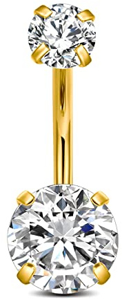 D.Bella 14G Belly Button Ring Surgical Stainless Steel Gold Navel Piercing for Women Diamond 10mm 5/8