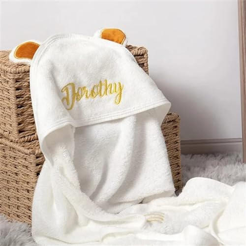 IEK Asciugamano da bagno con cappuccio personalizzato per neonati - Monogramma per ragazza e ragazzo - Ricamo lavabile in lavatrice - Ricamo su misura - Asciugamani personalizzati con nomi