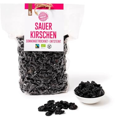 PAKKA - Cerises acides bio commerce équitable séchées au soleil 750g, cerises sauvages, non huilées, non sucrées, directement des petits producteurs de Samarkand, Ouzbékistan, végétalien, 750 g
