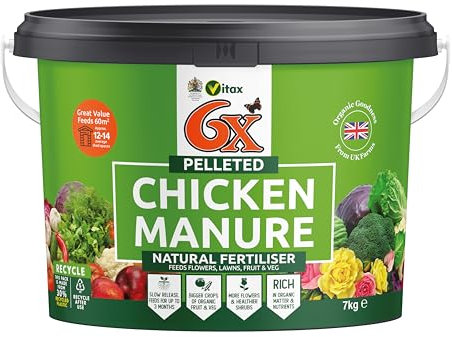 6X Natural Pelleted Chicken Fertiliser, Six Times More Nutrients Than Farm Yard Manure, Fully Composted, Weed Free - 7Kg