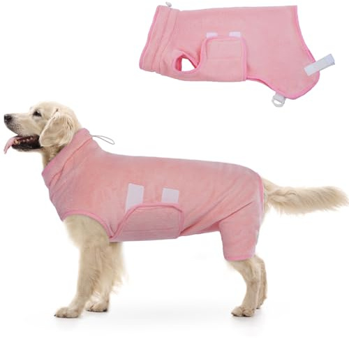 Hjumarayan Peignoir Chien - Ajustable Peignoir Chien Super Absorbante Peignoir pour Chien avec Pattes, Sortie de Bain Chien pour après Bain, Nage ou Aventure Boueuse, Rose XL