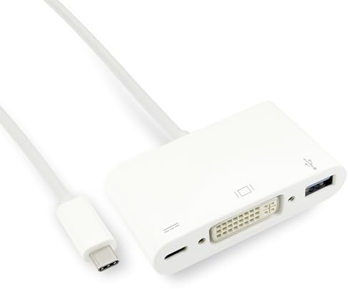 rhinocables USB-C to DVI & USB 3.0 Adapter with Power Delivery – Connect Legacy Displays & Peripherals from Laptops, MacBooks & Tablets | Charge While in Use | Compact for Work, Study & Travel