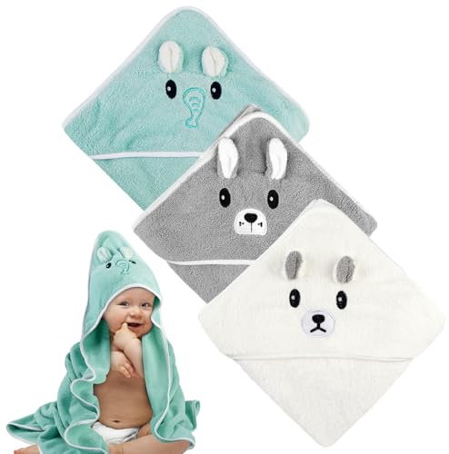 Huvhandduk baby Babyhandduk med huva: 3 stycken handduk, badponcho barn, mjuka badhanddukar 80 x 80 cm för nyfödda