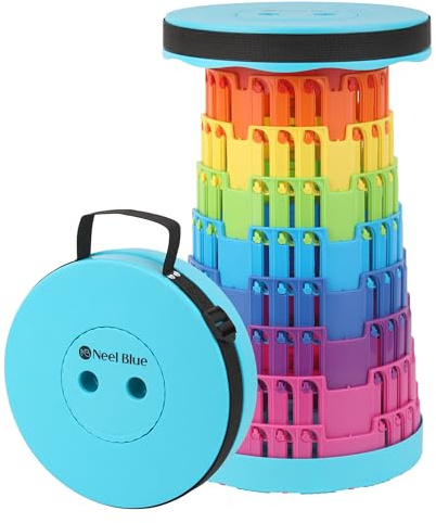 Trimming Shop Taburete Telescópico Plegable y Plegable de Servicio Pesado, Taburete Emergente Portátil y Ajustable con Asiento de Plástico para Camping, Pesca, Barbacoa, Senderismo, Uso Interior