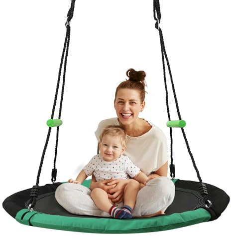 YSEJOMP 3.3FT Round Tree/Saucer Swing with Handles -Made of Sturdy Frame,PP Mat,Adjustable Multi-Strand Ropes,Safe and Durable for Yard Garden Playground Park (Black and Dark Green, 40 inches)